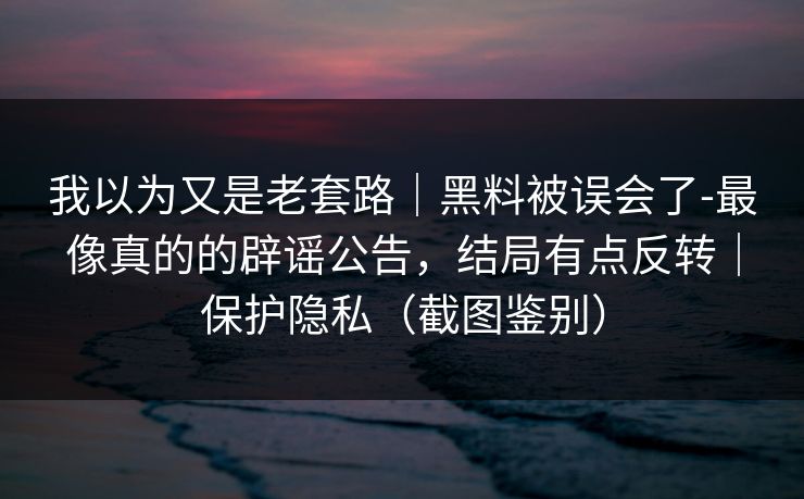 我以为又是老套路｜黑料被误会了-最像真的的辟谣公告，结局有点反转｜保护隐私（截图鉴别）