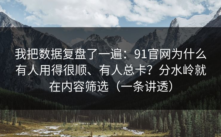 我把数据复盘了一遍：91官网为什么有人用得很顺、有人总卡？分水岭就在内容筛选（一条讲透）