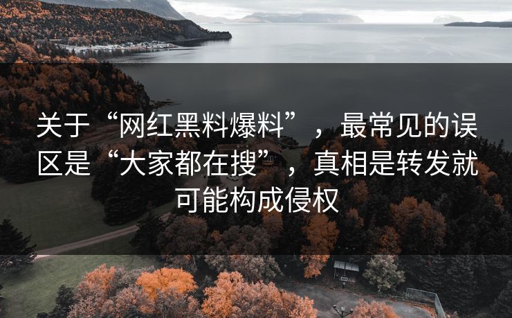 关于“网红黑料爆料”，最常见的误区是“大家都在搜”，真相是转发就可能构成侵权