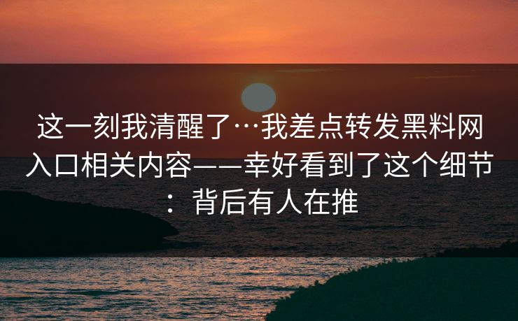 这一刻我清醒了…我差点转发黑料网入口相关内容——幸好看到了这个细节：背后有人在推